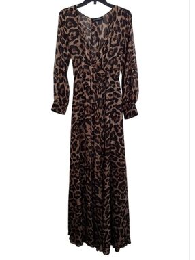 Naked Wardrobe Leopard Print Long Sleeve Maxi Dress - Brown/Black Size Large